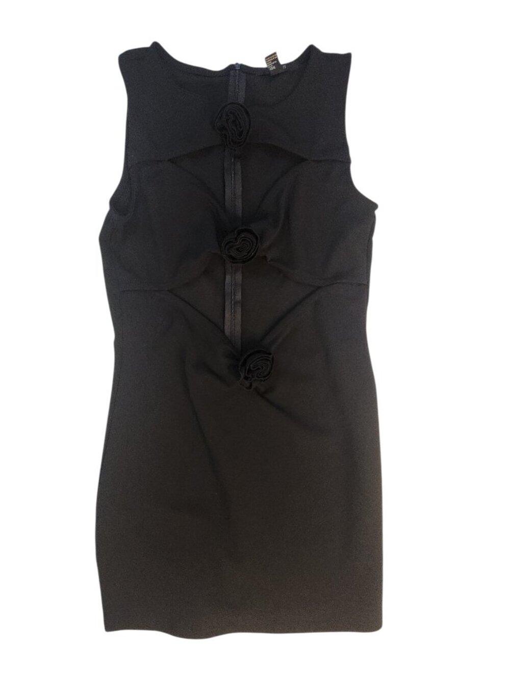 Forever 21 Mini Dress Black Size L Flower Rosette Cutout Sleeveless Zipper